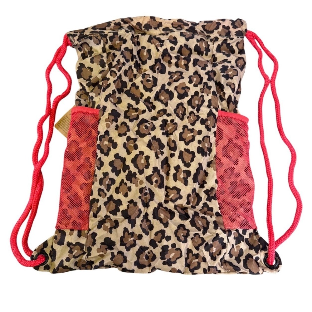 Lands End Kids Leopard Print Packable Cinch Sack Drawstring Backpack Pink